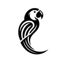 Bold Black and White Parrot Silhouette on a Clean White Background with Smooth Lines and Decorative Feathers. vector