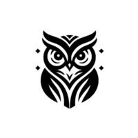 Symmetrical Black and White Owl Illustration with Geometric , Staring Forward, Surrounded by Small DiamondShaped Elements vector