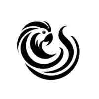 A minimalist, monochromatic parrot , featuring a swirling, stylized of black shapes on a white background. vector