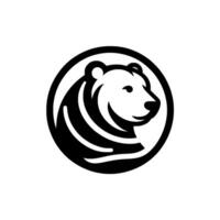 Monochrome Bear in Circle Smiling profile of a bear rendered in a clean, minimalist blackandwhite within a circular border, perfect for logos. vector