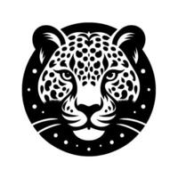 Stylized Black and White Portrait of a Leopard Head Centered in a Circular Frame with Dot Accents vector