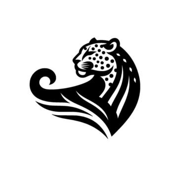 Stylized Black and White Leopard , with a Reclining Pose and Spotted Pattern, Symbolic and Elegant . vector