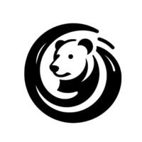 Minimalist Black and White Circular of a Bear with a Friendly Expression, Emphasizing Simple Lines and vector