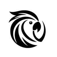 Black and White Minimalist Parrot Head on White, Modern Illustration with Curved Lines and Bold Shapes. vector