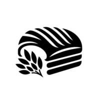 Stylized black and white of bread, wheat sprig, and layered structure with rounded top against a blank white background. vector