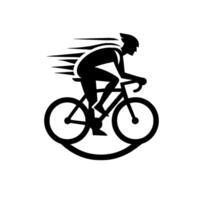A sleek, dynamic black silhouette depicts a cyclist speeding forward, emphasizing motion through streamlined elements and minimalist . vector