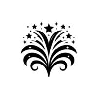 Monochrome, stylized fireworks display erupting with starbursts, symmetrical , illustration, festive celebration concept, minimalist aesthetic. vector