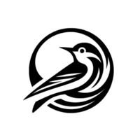 Elegant stylized black and white bird within a circular frame, embodying nature and simplicity, suitable for branding. vector