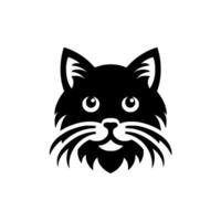 Stylized Black Cat Head Illustration on White Background, Smiling, Artistic, Simple , Whiskers. vector