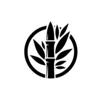 Minimalist Black and White Bamboo Circular Frame with Stem, Leaves, and Clean Aesthetic. vector