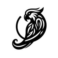 Bold Black and White Silhouette of a Graceful Parrot, Featuring Elegant Organic Designs and Curved Elements, Emblematic and Minimalist. vector