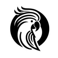 Stylized Black and White Cockatoo Head Within a Circle, , Modern , Clean Lines, Simple and Elegant, Artistic Representation. vector
