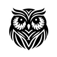 Black and White Stylized Owl Bold and Geometric with Detailed Feathers, Circular Shape, and Minimalist Aesthetic, Suitable for Logos. vector