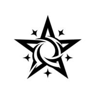 Monochromatic Pentagram Symbol with Ornate Central Swirl and Accompanying Sparkle Accents, Isolated on White. vector