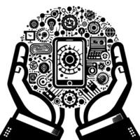 Hands Cupping a TechInfused Sphere A Depiction of Digital Connectivity, Innovation, and Modern Technology. vector