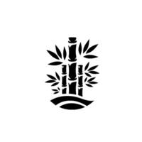 Stylized Black and White Bamboo Silhouette, Artistic Composition, Featuring Stems and Leafy Branches, Set Against a Plain White Background, Minimalist . vector