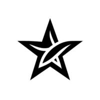 Bold black star with a natureinspired leaf in the center against a stark white background, minimalist and modern. vector