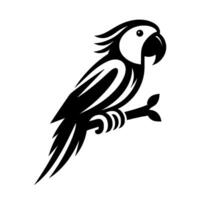 Minimalist Black and White Parrot Silhouette Perched on a Branch, Featuring a Simple and Elegant . vector