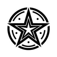 art illustration of a black pentagram within a circle, with concentric shapes and dot details, on a white background. vector