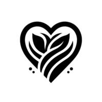 Black and white stylized heart combining leaf and wave elements with two simple dots, conveying growth and nature love. vector