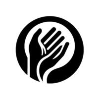 Stylized Black and White Symbol of Hands Cupped in Support and Care, Enclosed in a Circular Frame. vector