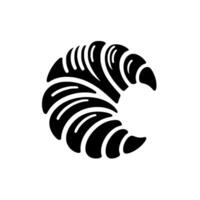 Stylized black croissant silhouette on white background, creating a minimalist, . vector