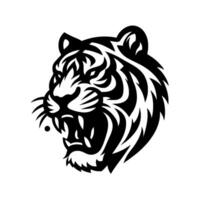 Bold Black and White Tiger Head , Grinning with a Fierce Expression, Illustrative Silhouette on White Background. vector