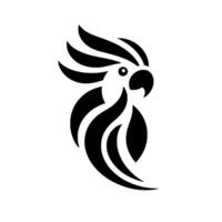 A stylized black and white depicting a parrot, showcasing a modern minimalist , symmetrical, clean lines, and a focus on form. vector