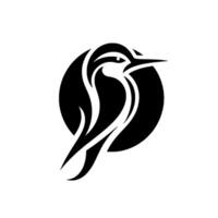 Elegant Black and White Stylized Bird Silhouette Within a Circular Frame, Capturing Grace and Minimalism. vector