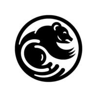 Smiling Black Bear Silhouette Within a Circle, Style for or Emblem on White Background. vector