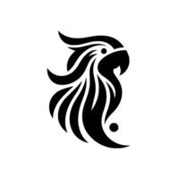Striking Black and White Parrot with Ornamental Feathers, a Minimalist and Artistic Composition on a Plain White Background. vector