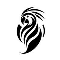 Bold Black and White Tribal Parrot on a Plain White Background, Showcasing Ornamental Feathers and Simple Lines. vector