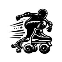 Dynamic Black and White Rollerblader Silhouette Leaping Forward, Showcasing Speed and Action with Streamlines. vector