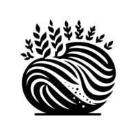 Abstract Black and White of Wavy Sphere with Leafy Sprigs, Symbolizing Nature and Harmony. vector
