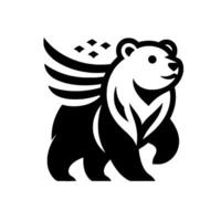 Black and White Winged Bear in Minimalist Style, A Standing Proud vector