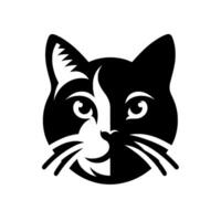 A minimalist black and white portrait of a cats head, divided symmetrically, with detailed eyes, whiskers, and a playful expression. vector