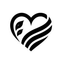 Black and White Heartshaped , Featuring Two Leaves and Striped Ribbon on White Background, Representing Nature and Wellness vector