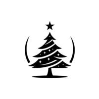Elegant Black and White Christmas Tree with a Star Topper and Decorative Circle in a Minimalist Style vector