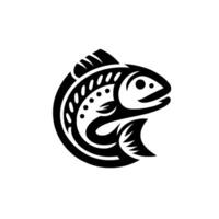 A stylized, symmetrical black and white fish with rounded shapes, a dot pattern, and a friendly, simple expression, against a white background. vector