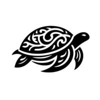 Ornate Black White Turtle A TribalInspired with Detailed Swirls and Solid Silhouette on a Pristine Background. vector