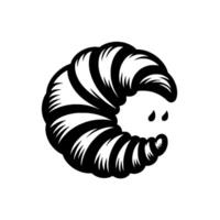 Stylized Black and White Worm with TearLike Eyes on a Clean White Background, Giving a Whimsical and Slightly Sad Feeling. vector