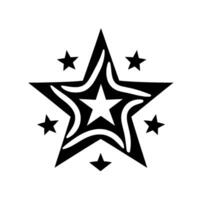 Intricate Black and White Star with a Textured Effect and Multiple Smaller Stars Surrounding a Central Element. vector