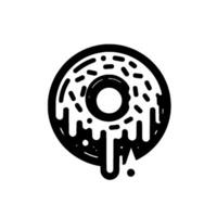 Bold Black and White Illustration of a Sprinkled Donut with Dripping Icing, Centered on a White Background. vector