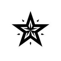 Black and White Geometric Star with Intricate Inner Detailing and Spiked Extensions, on Isolated White Background. vector
