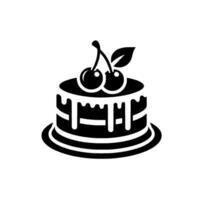 Elegant Black and White Illustration of a Cherry Cake with Dripping Icing on a Simple White Background. vector