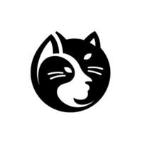 Black and white yinyang cat featuring stylized facial profiles and a minimalist within a circular shape. vector