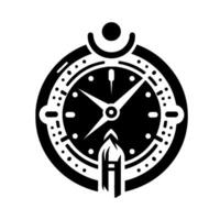 Abstract Black and White Clock with Celestial Embellishments, Symbolic of Time and Space. vector