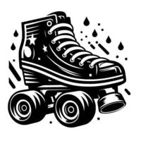 illustration of a retro quad roller skate with decorative elements, depicted in black and white against a white background. vector