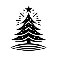 Illustration of a Festive Christmas Tree Silhouette with a Star Topper and Ornaments, Set Against a Clean White Background. vector