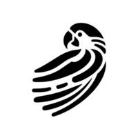 Bold Minimalist Black and White Silhouette of a Macaw Parrot with Simple, Striking Lines on White Background. vector